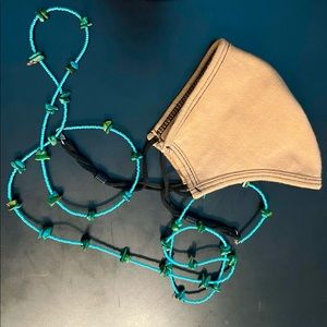 Turquoise & stone handmade extra long mask chain & skin color (nude) color mask